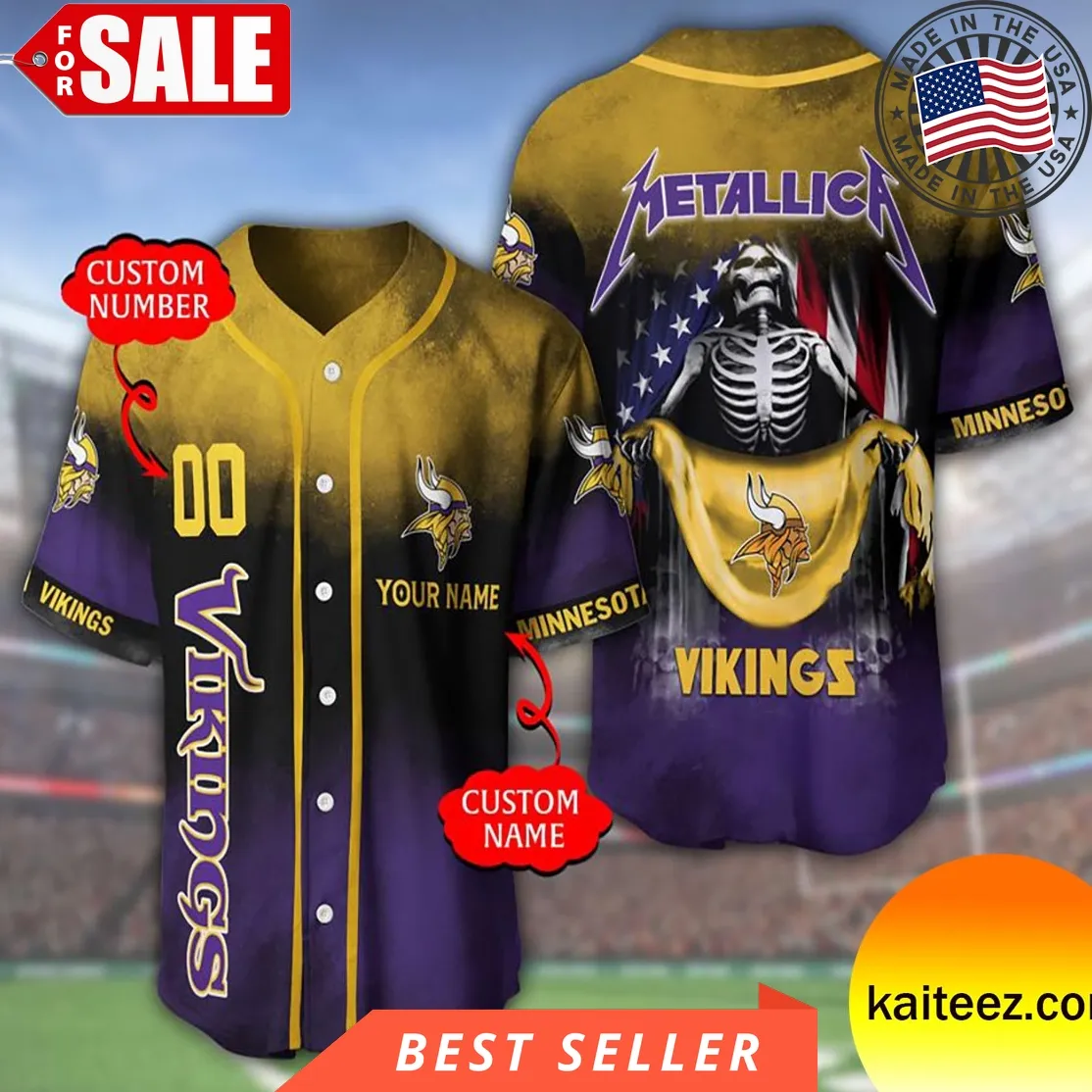 Custom Name And Number Metallica Band Minnesota Vikings Nfl Flag America Baseball Jersey Size up S to 5XL Sunflower,Baseball