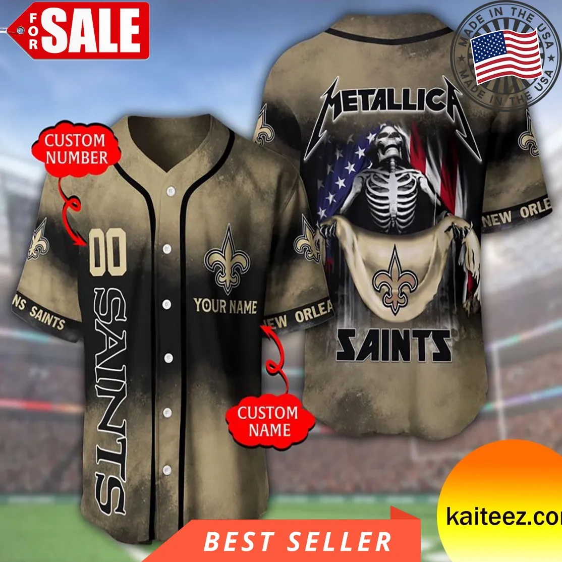 Custom Name And Number Metallica Band New Orleans Saints Nfl Flag America Baseball Jersey Size up S to 5XL Sunflower
