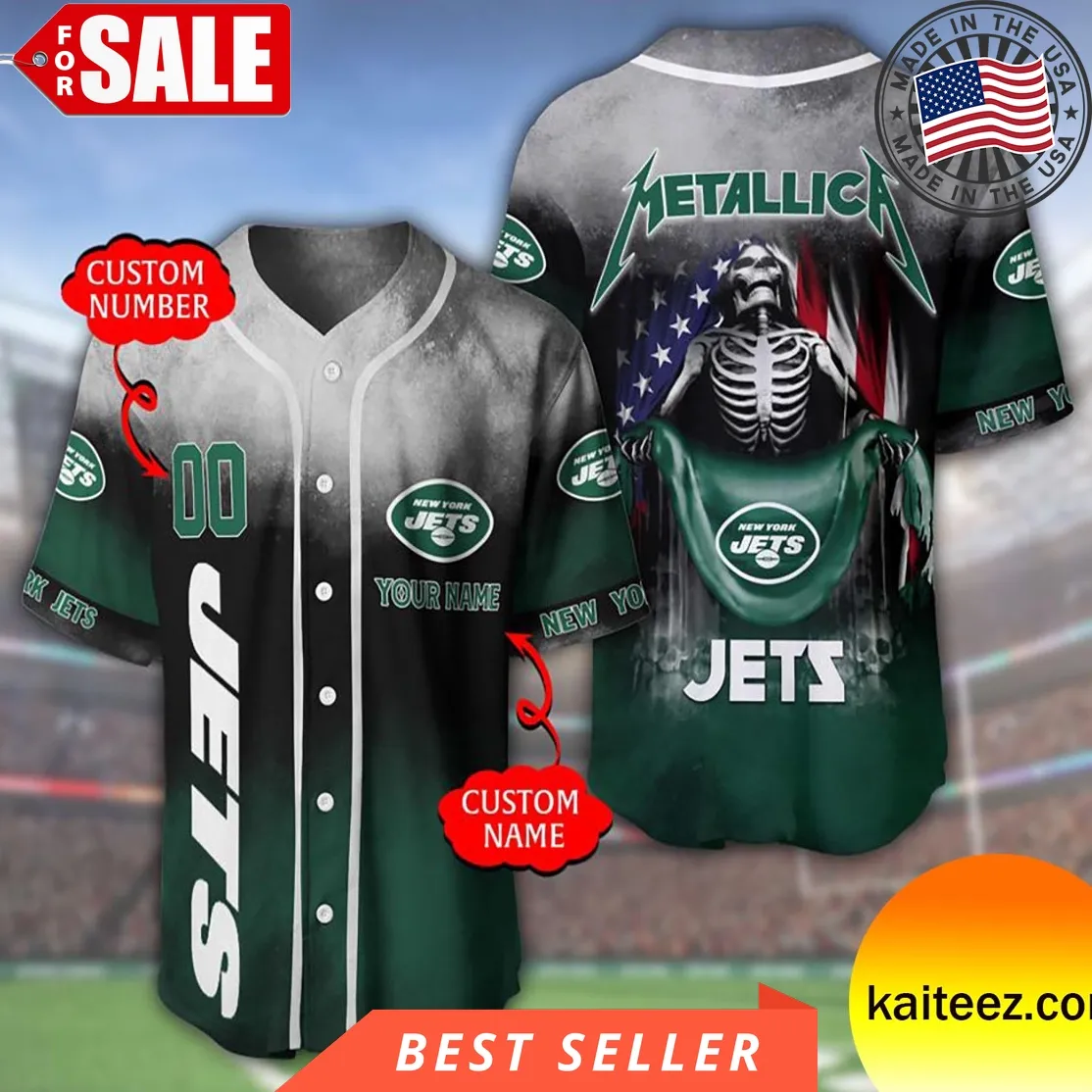 Custom Name And Number Metallica Band New York Jets Nfl Flag America Baseball Jersey Size up S to 5XL Sunflower