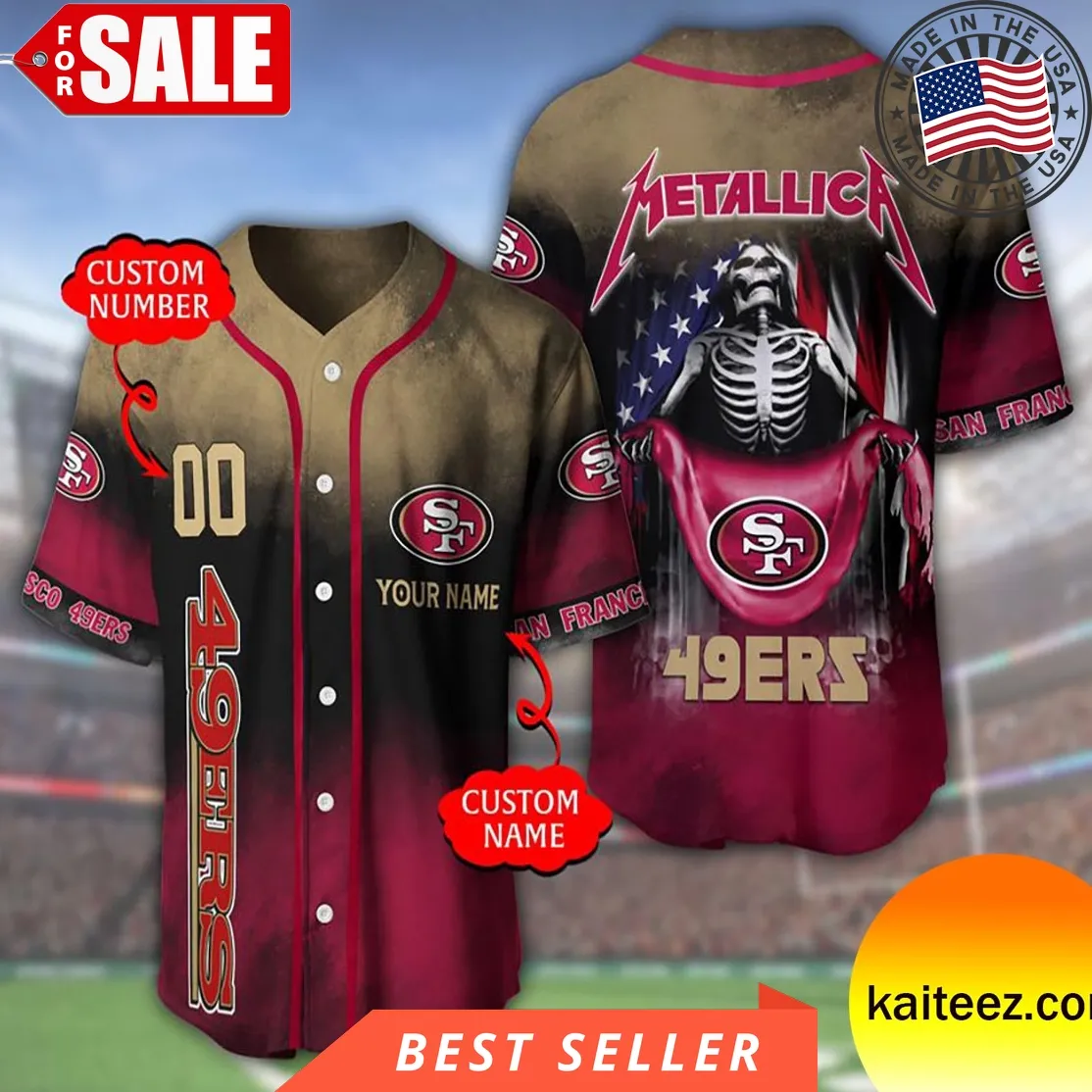 Custom Name And Number Metallica Band San Francisco 49Ers Nfl Flag America Baseball Jersey Plus Size Sunflower