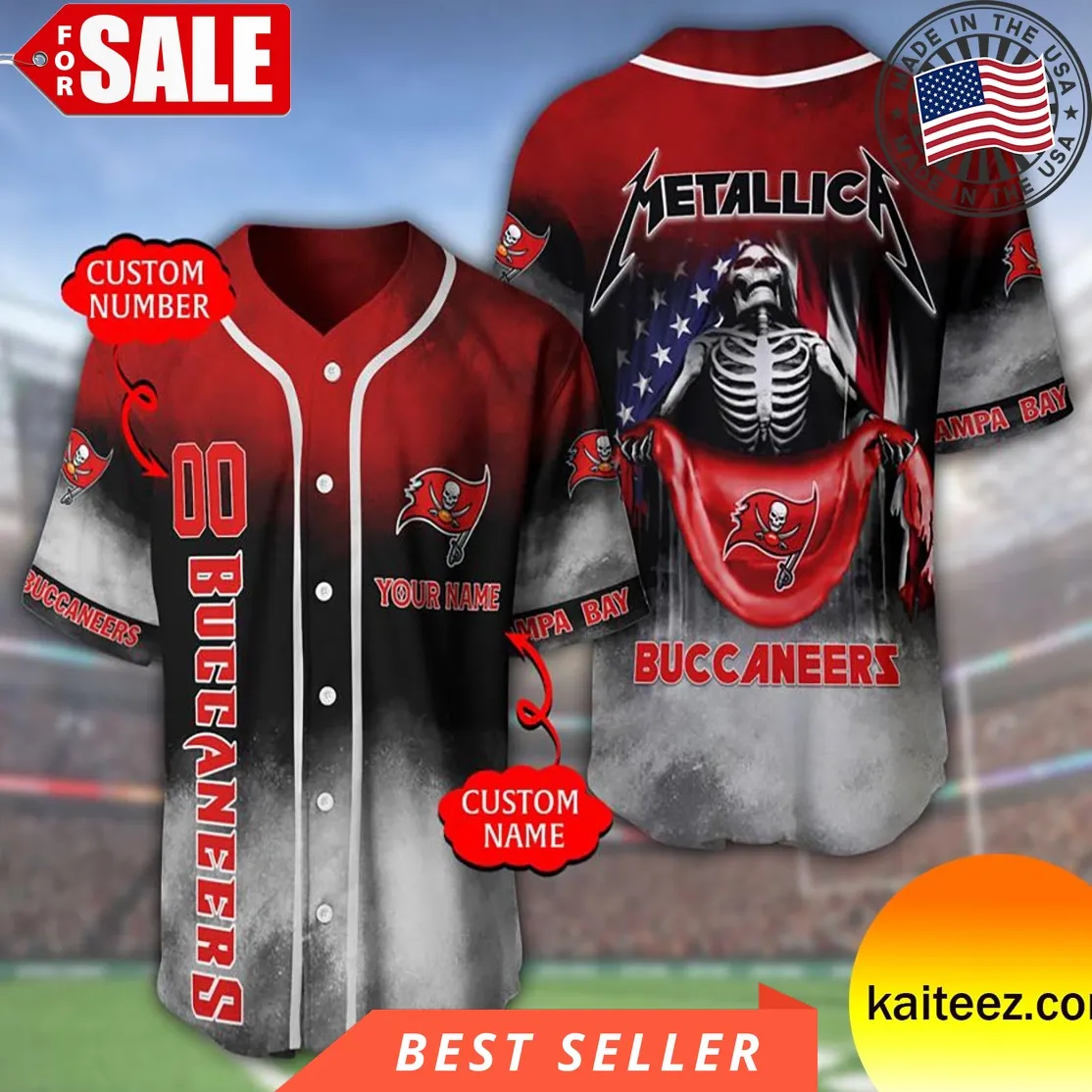 Custom Name And Number Metallica Band Tampa Bay Buccaneers Nfl Flag America Baseball Jersey Size up S to 5XL Sunflower