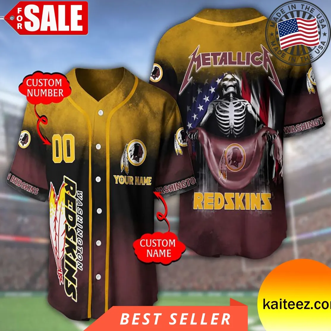 Custom Name And Number Metallica Band Washington Redskins Nfl Flag America Baseball Jersey Size up S to 5XL Sunflower,Baseball
