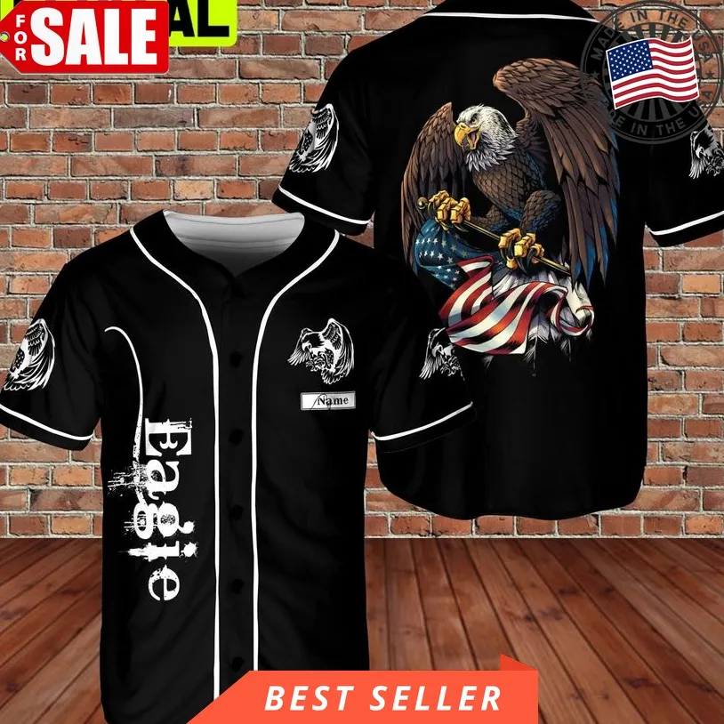 Custom Name Awesome Eagle America Flag 3D Aop Baseball Jersey Indenpend Veteran Days Plus Size Trending