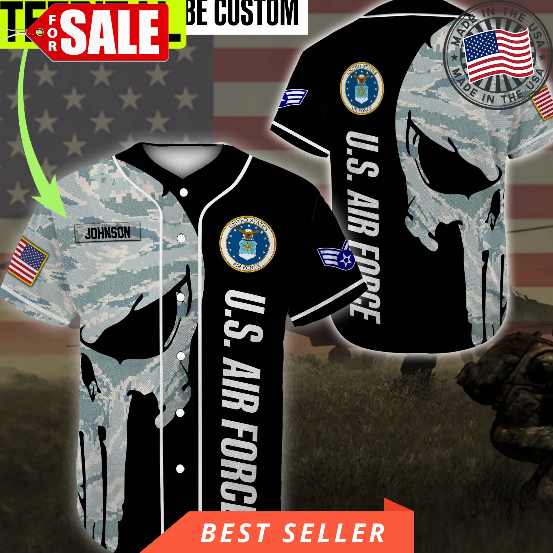 Custom Name Baseball Jersey United States Air Force Veteran All Over Printed Trending Baseball Jersey Size up S to 5XL