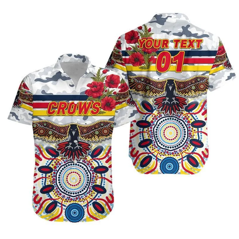 (Custom Personalised) Adelaide Crows Anzac Hawaiian Shirt Indigenous Vibes   White Lt8_1