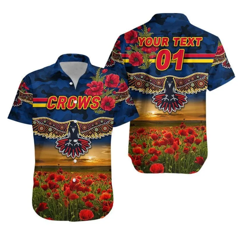(Custom Personalised) Adelaide Crows Anzac Hawaiian Shirt Poppy Vibes   Navy Blue Lt8_1