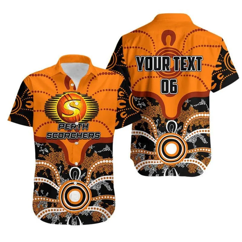 (Custom Personalised And Number) Perth Scorchers Hawaiian Shirt Cricket Dot Aboriginal Lt6_0