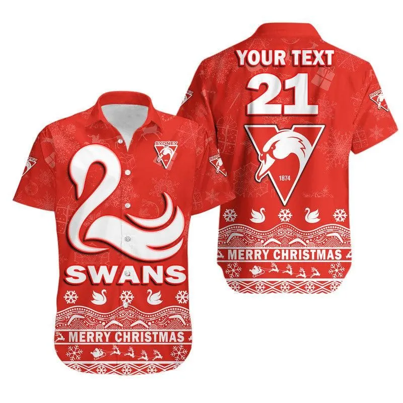 (Custom Personalised And Number) Sydney Swans Unique Winter Season Hawaiian Shirt Swans Merry Christmas Lt9_0