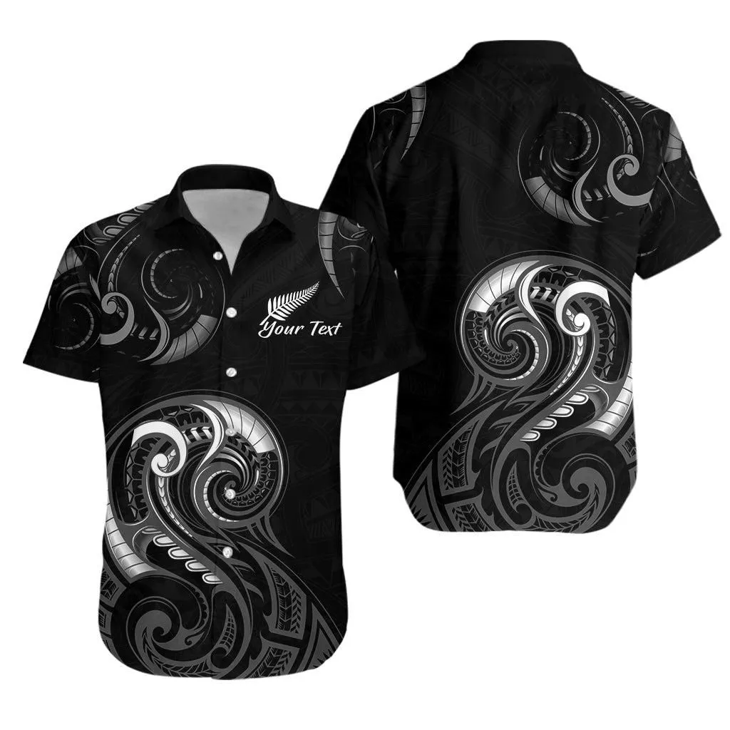 (Custom Personalised) Aotearoa Fern Hawaiian Shirt Maori Pattern Version Black Lt13_1