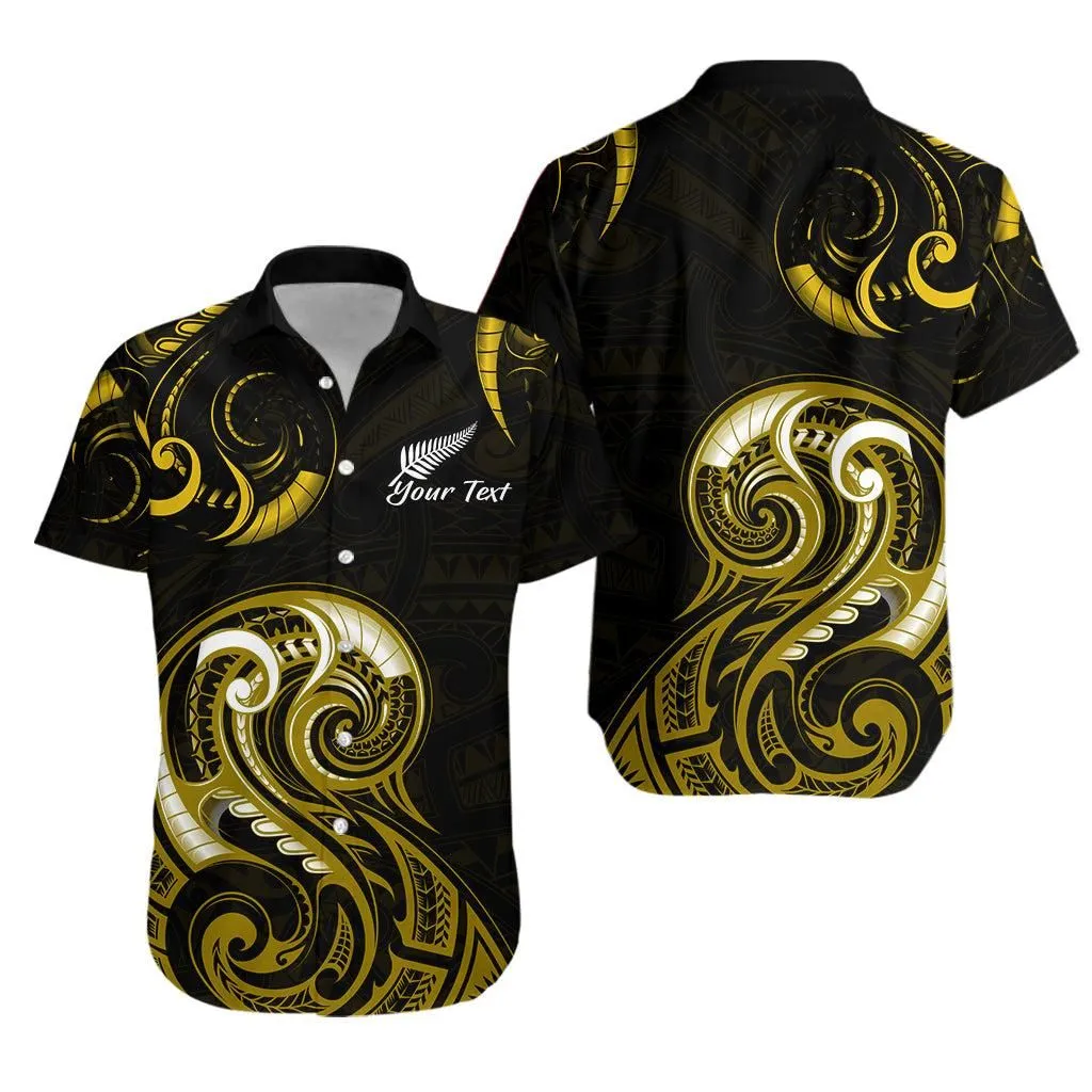 (Custom Personalised) Aotearoa Fern Hawaiian Shirt Maori Pattern Version Gold Lt13_1