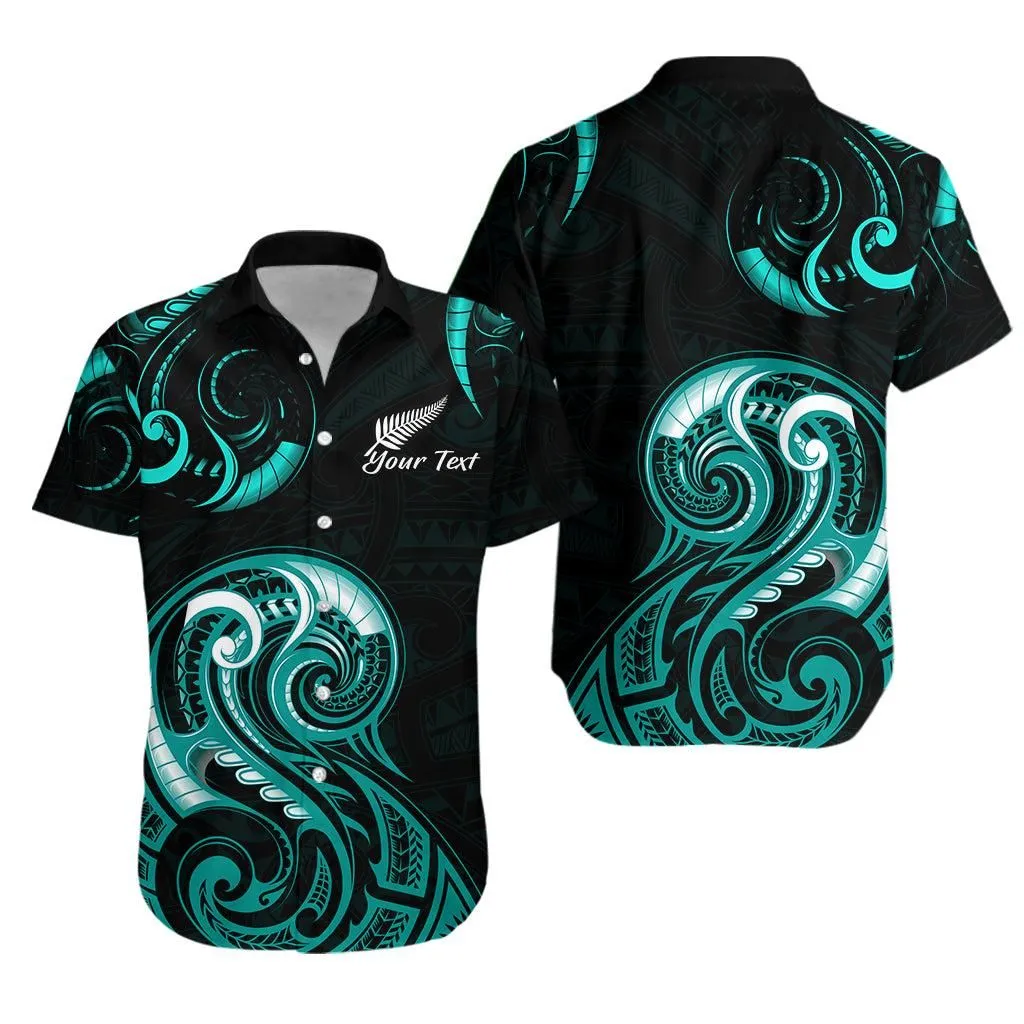 (Custom Personalised) Aotearoa Fern Hawaiian Shirt Maori Pattern Version Turquoise Lt13_1