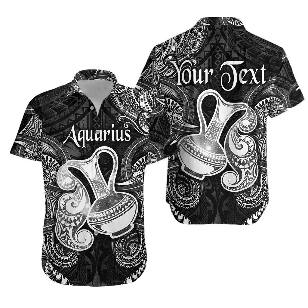 (Custom Personalised) Aquarius Zodiac Polynesian Hawaiian Shirt Unique Style   Black Lt8_1
