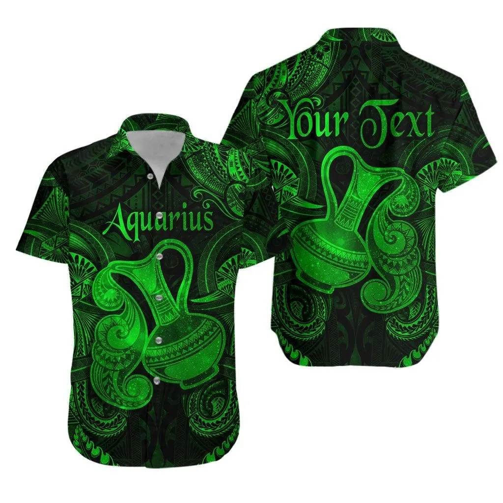 (Custom Personalised) Aquarius Zodiac Polynesian Hawaiian Shirt Unique Style   Green Lt8_1