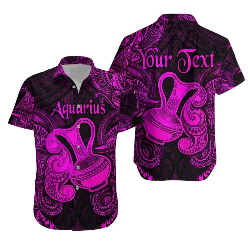 (Custom Personalised) Aquarius Zodiac Polynesian Hawaiian Shirt Unique Style   Pink Lt8_1