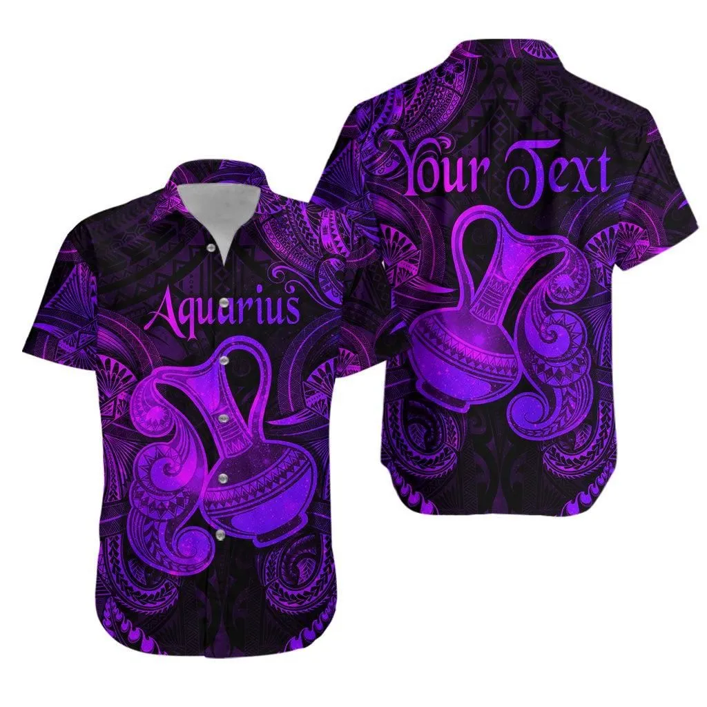 (Custom Personalised) Aquarius Zodiac Polynesian Hawaiian Shirt Unique Style   Purple Lt8_1