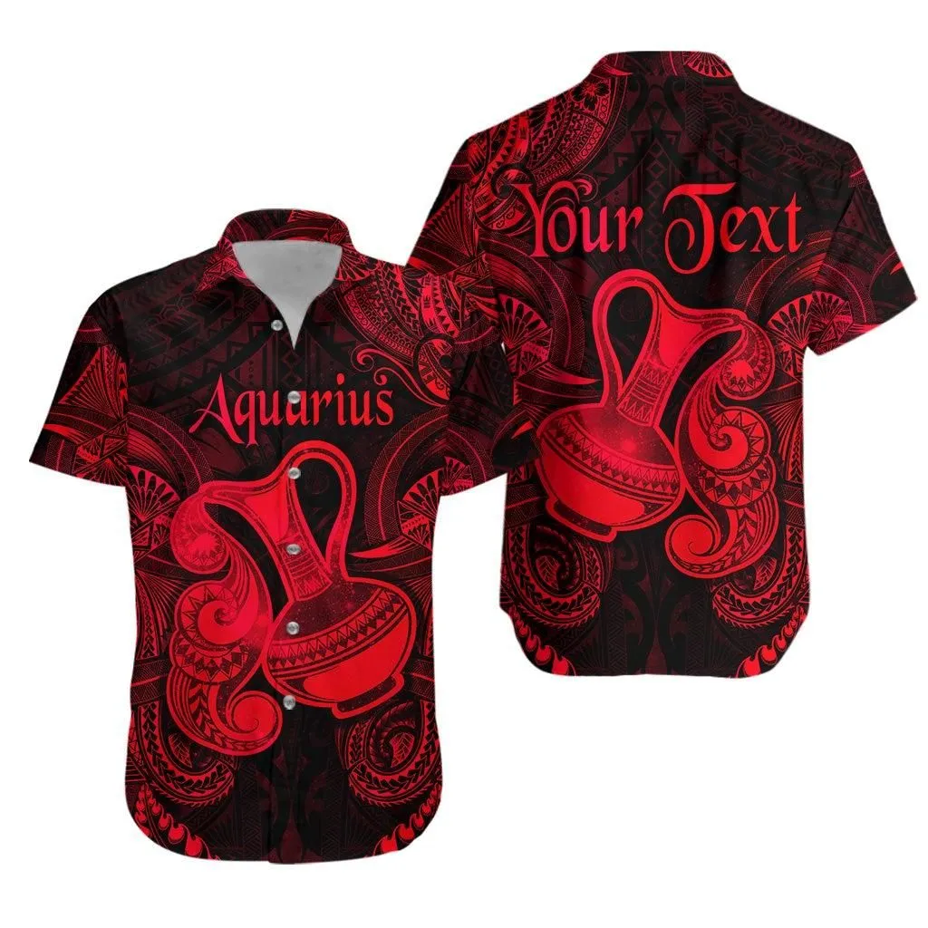 (Custom Personalised) Aquarius Zodiac Polynesian Hawaiian Shirt Unique Style   Red Lt8_1