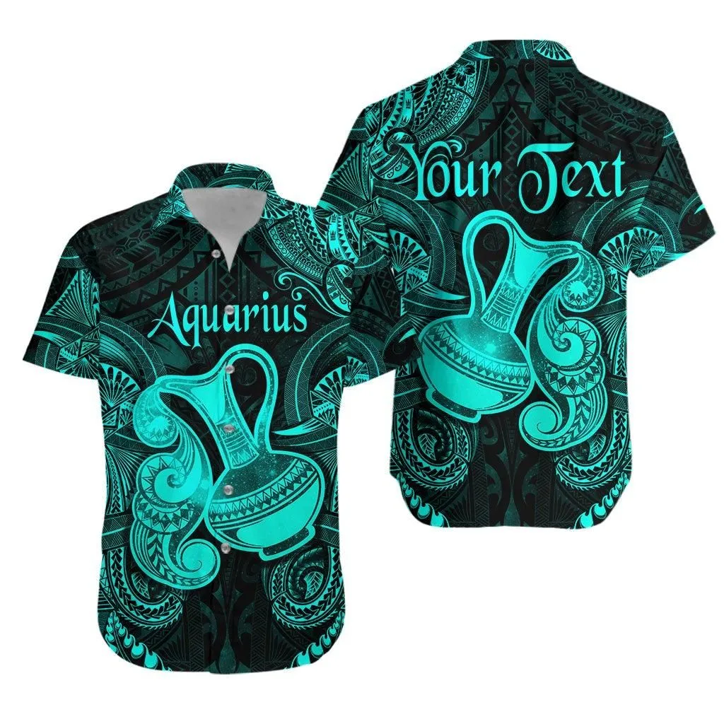 (Custom Personalised) Aquarius Zodiac Polynesian Hawaiian Shirt Unique Style   Turquoise Lt8_1