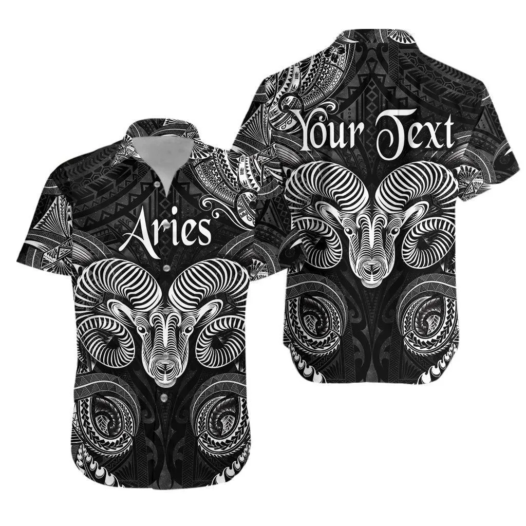 (Custom Personalised) Aries Zodiac Polynesian Hawaiian Shirt Unique Style   Black Lt8_1