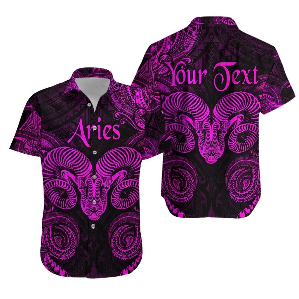 (Custom Personalised) Aries Zodiac Polynesian Hawaiian Shirt Unique Style   Pink Lt8_1