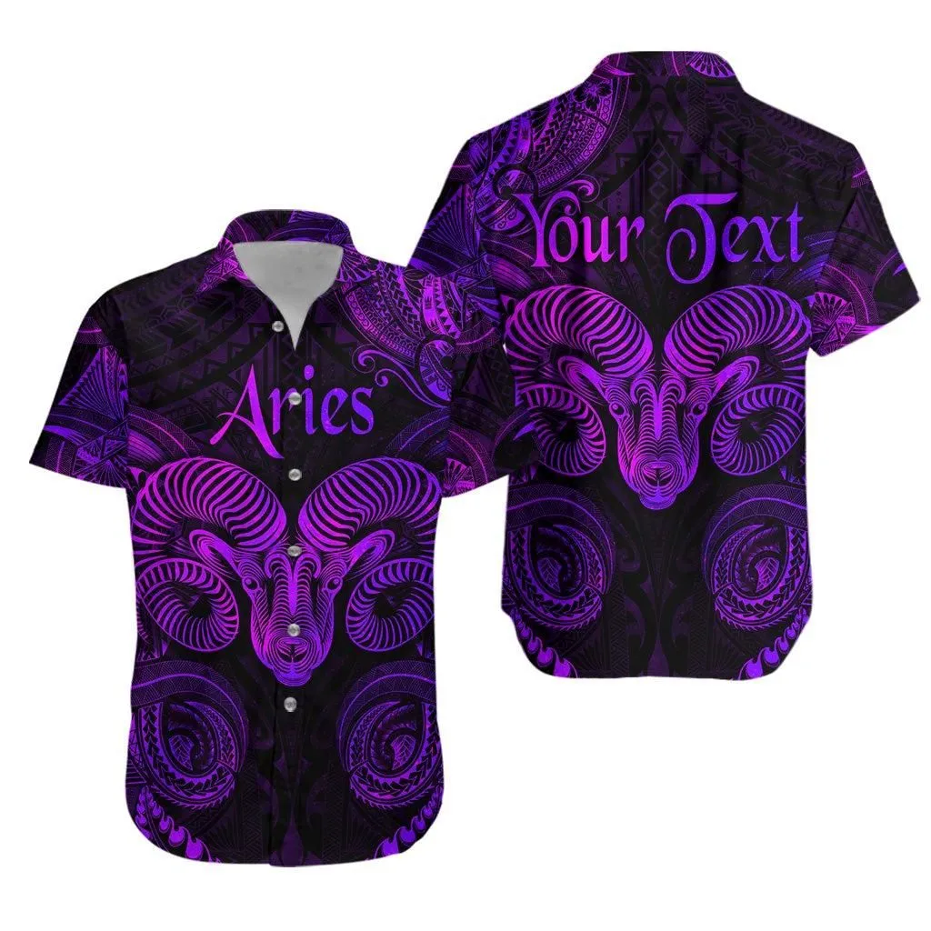 (Custom Personalised) Aries Zodiac Polynesian Hawaiian Shirt Unique Style   Purple Lt8_1