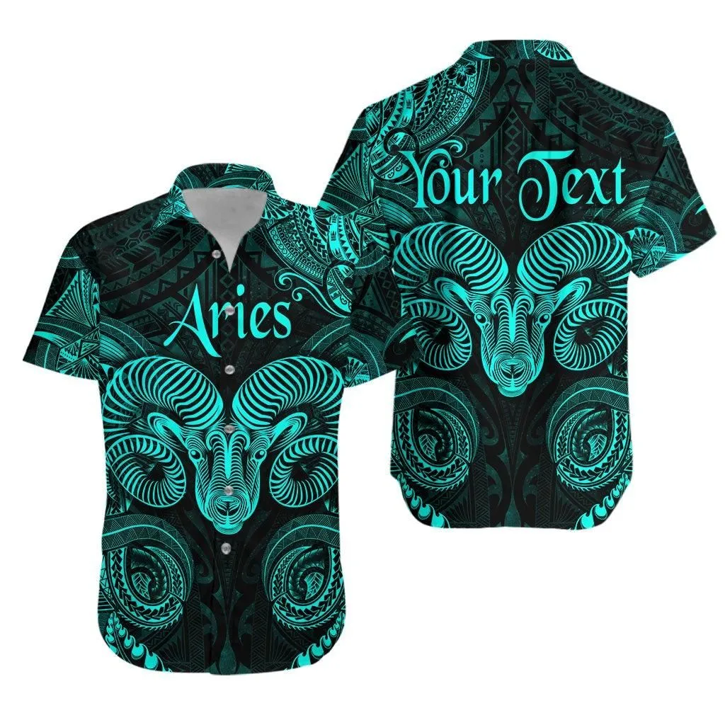 (Custom Personalised) Aries Zodiac Polynesian Hawaiian Shirt Unique Style   Turquoise Lt8_1