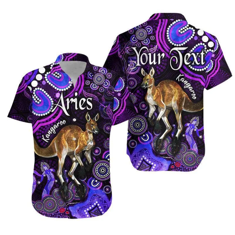 (Custom Personalised) Australian Astrology Hawaiian Shirt Aries Kangaroo Zodiac Aboriginal Vibes   Purple Lt8_0
