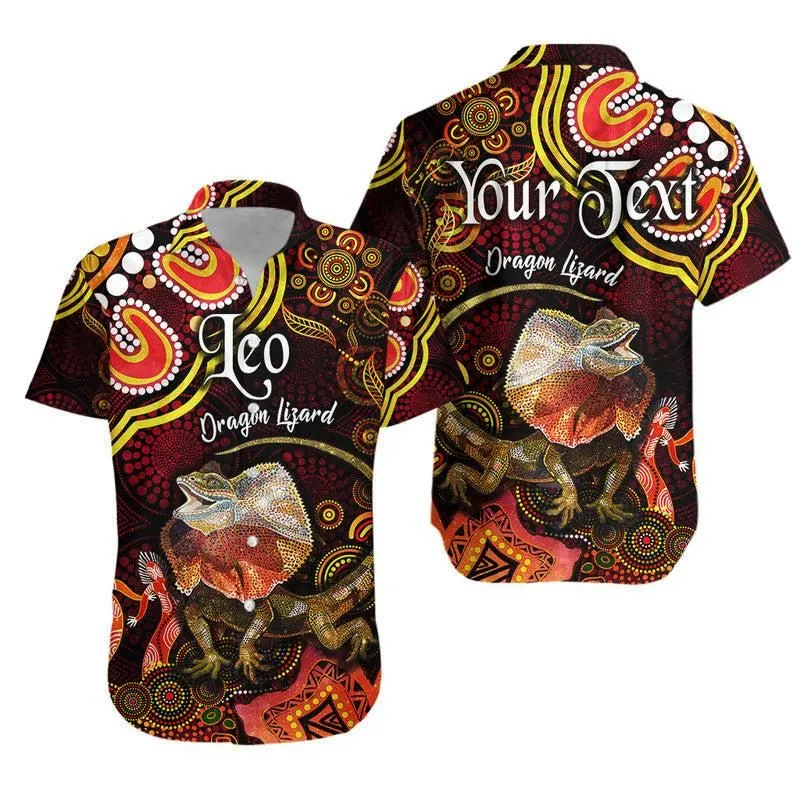 (Custom Personalised) Australian Astrology Hawaiian Shirt Leo Dragon Lizard Zodiac Aboriginal Vibes   Red Lt8_0