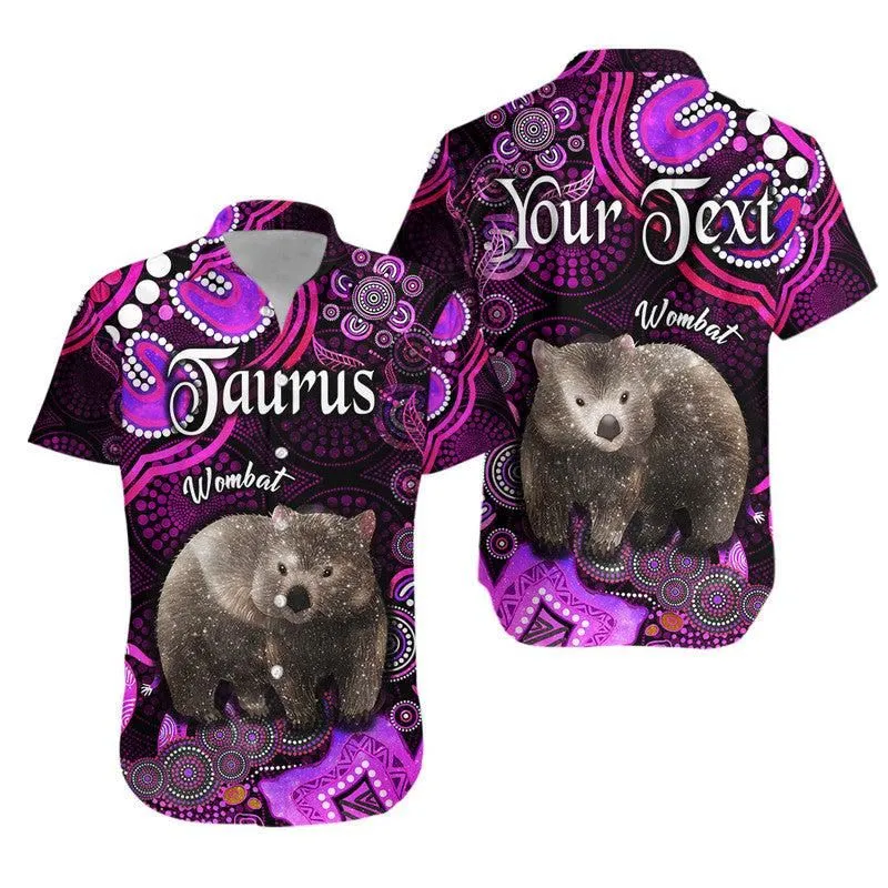(Custom Personalised) Australian Astrology Hawaiian Shirt Taurus Wombat Zodiac Aboriginal Vibes   Pink Lt8_0