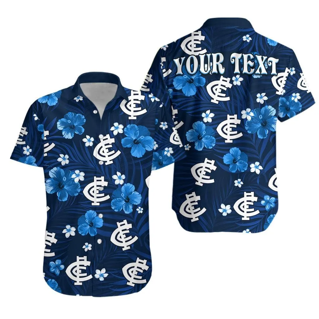 (Custom Personalised) Blues Football Hawaiian Shirt Carlton Premiers Tropical Flowers Simple Lt13_0
