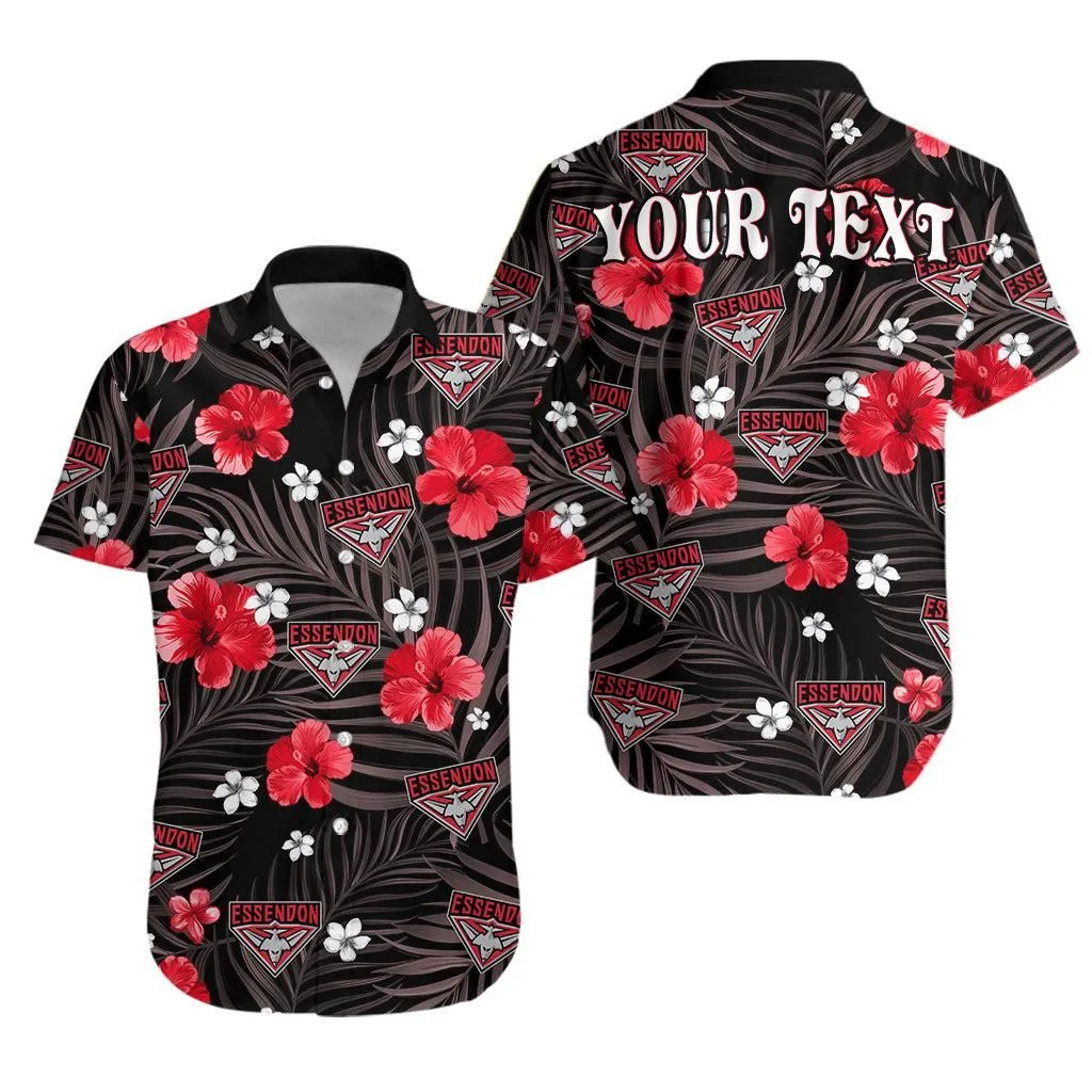 (Custom Personalised) Bombers Football Hawaiian Shirt Essendon Premiers Tropical Flowers Simple Lt13_0