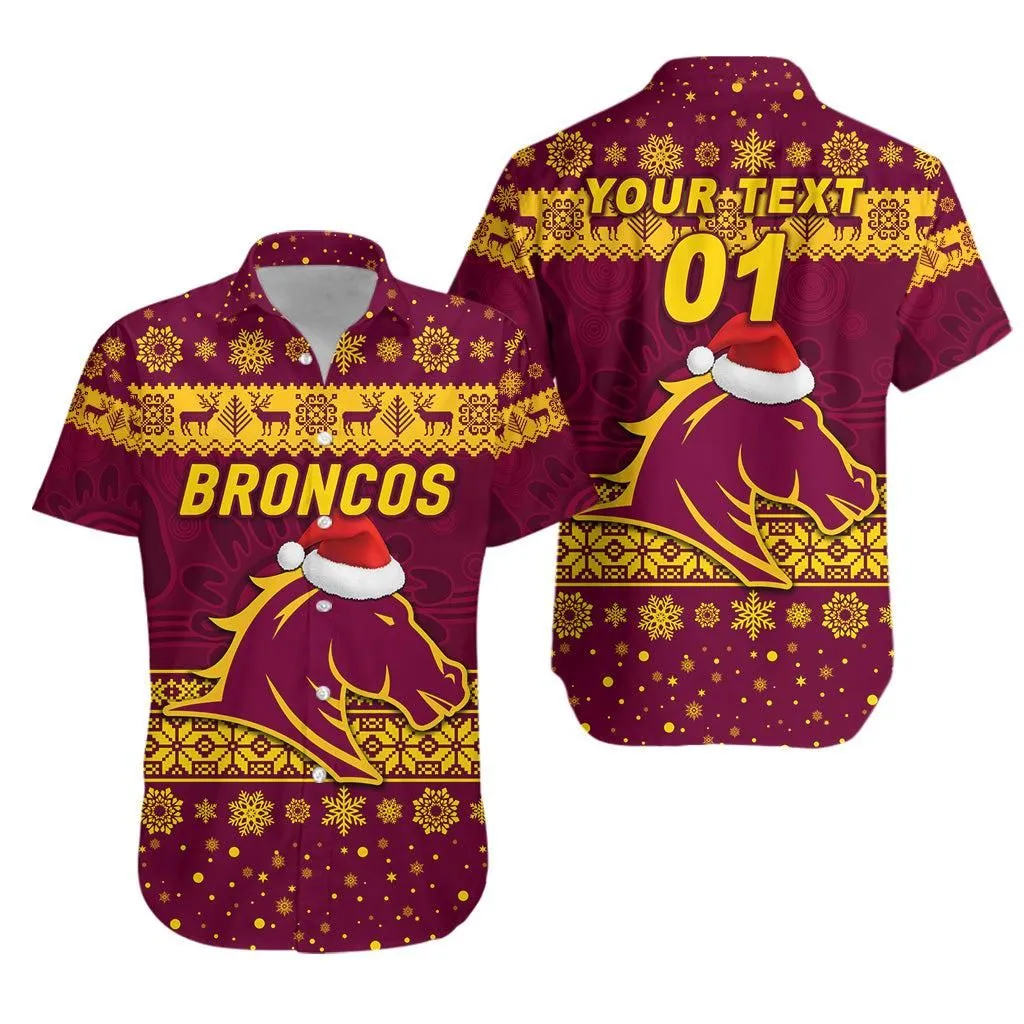 (Custom Personalised) Brisbane Broncos Hawaiian Shirt Christmas Simple Style   Maroon Lt8_1