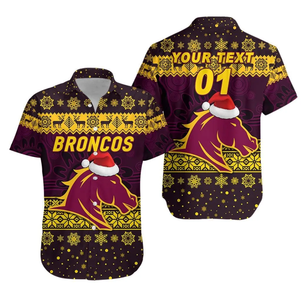 (Custom Personalised) Brisbane Broncos Hawaiian Shirt Christmas Simple Style   Purple Lt8_1