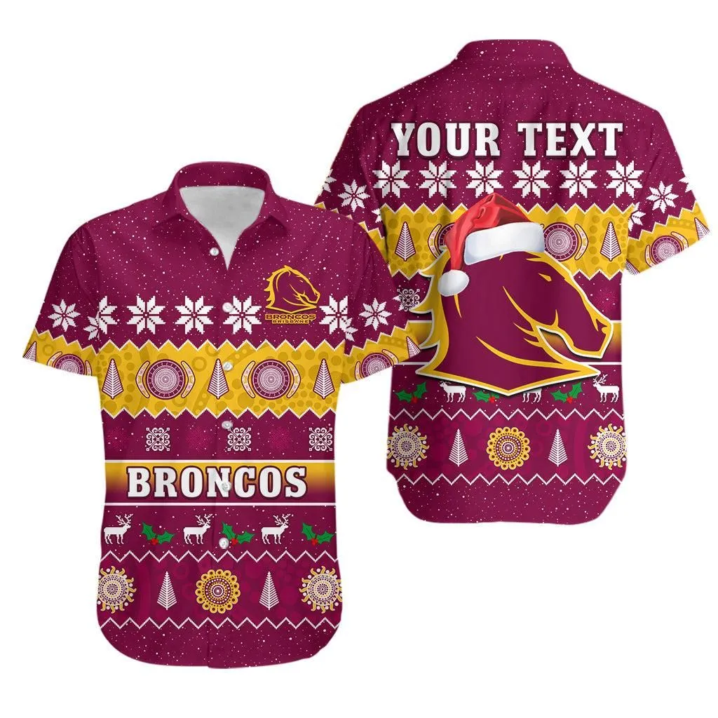(Custom Personalised) Broncos Christmas Hawaiian Shirt Brisbane Aboriginal Art Merry Xmas Lt14_0