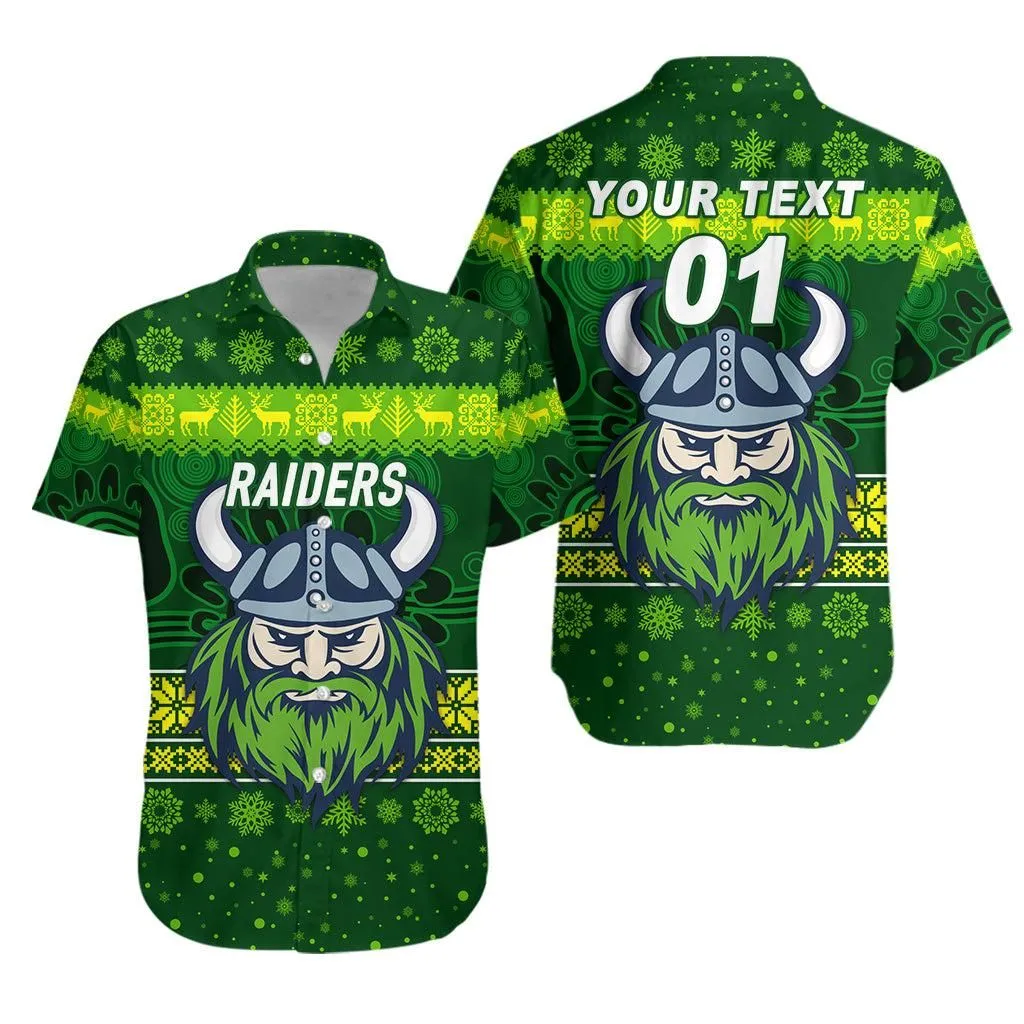 (Custom Personalised) Canberra Raiders Hawaiian Shirt Christmas Simple Style   Dark Green Lt8_1