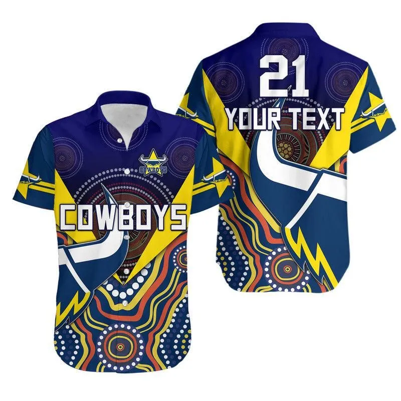 (Custom Personalised) Cowboys Rugby Hawaiian Shirt Indigenous Arboriginal Dot Paint Navy Style Lt9_0