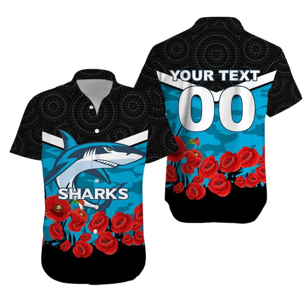 (Custom Personalised) Cronulla   Sutherland Sharks Anzac Day Indigenous Art Hawaiian Shirt   Lt12_0