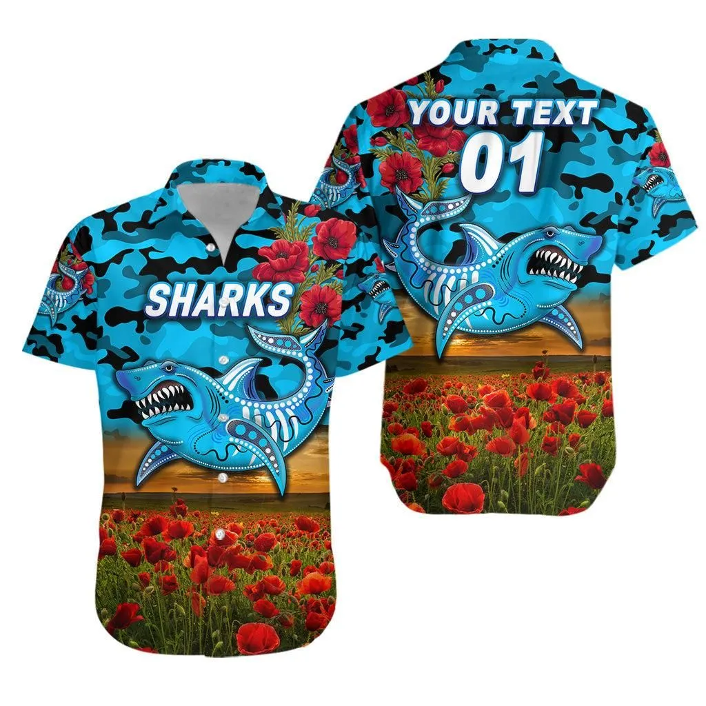 (Custom Personalised) Cronulla   Sutherland Sharks Anzac  Hawaiian Shirt Poppy Flowers Vibes Lt8_1