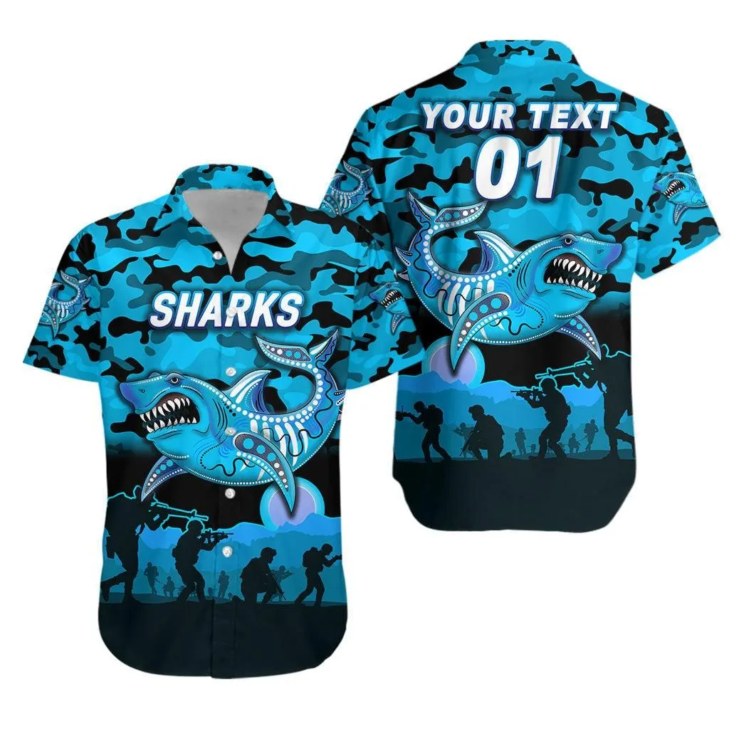 (Custom Personalised) Cronulla   Sutherland Sharks Anzac  Hawaiian Shirt Simple Style   Black Lt8_1