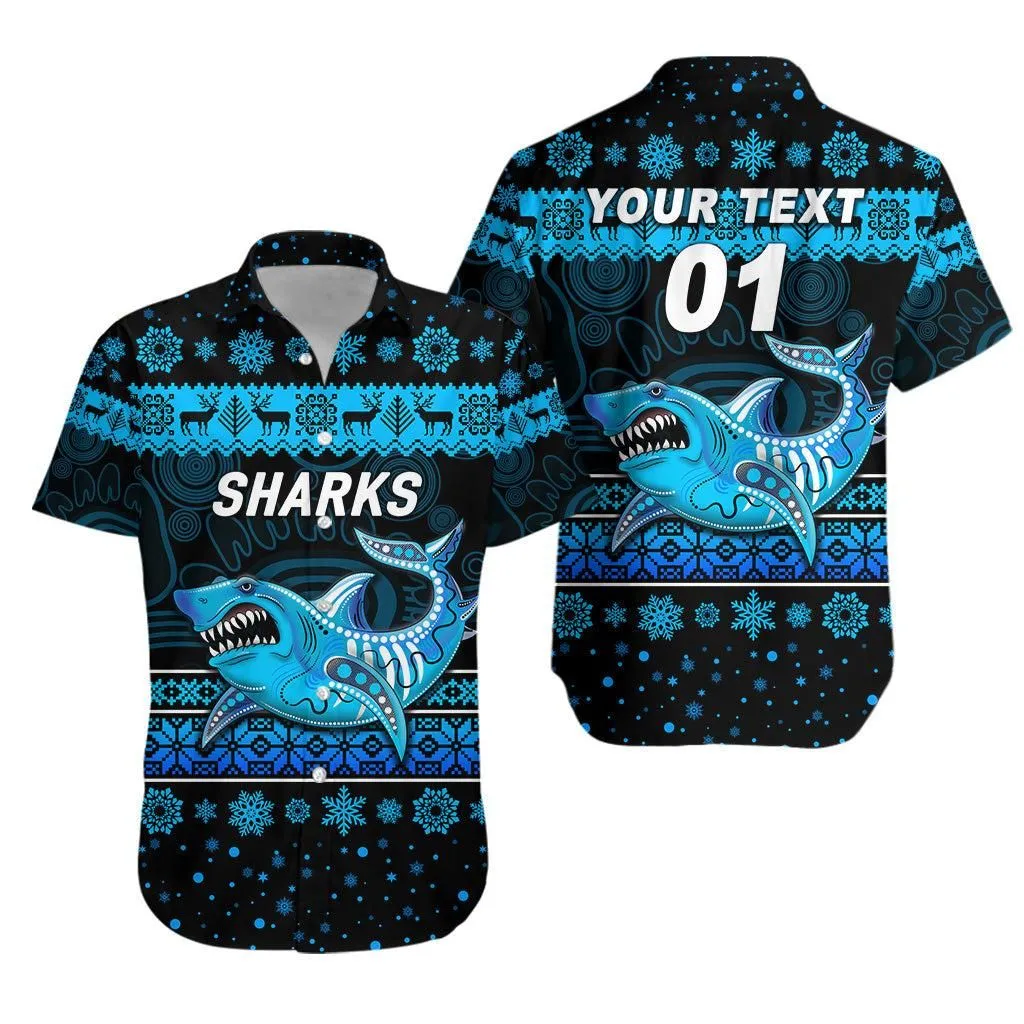 (Custom Personalised) Cronulla   Sutherland Sharks Hawaiian Shirt Christmas Simple Style   Black Lt8_1