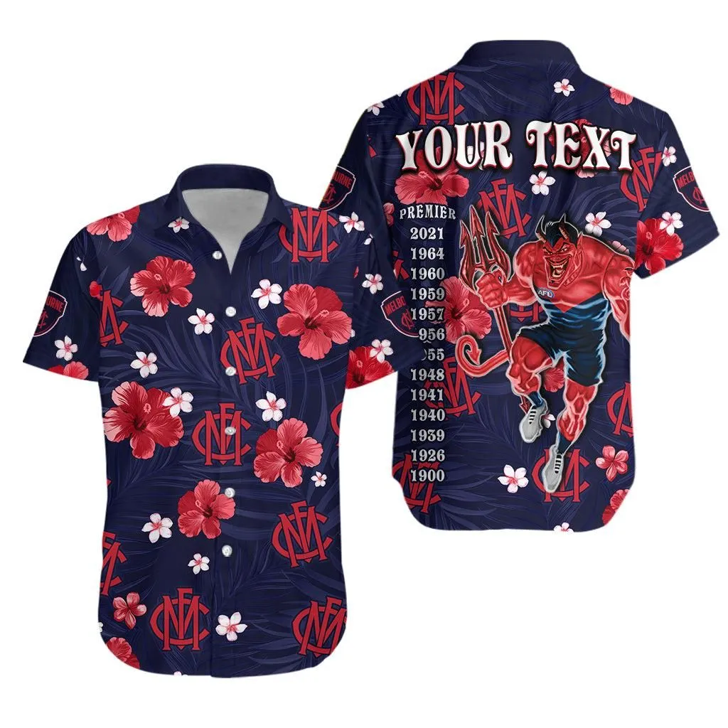 (Custom Personalised) Demons Football Hawaiian Shirt Melbourne Premiers Tropical Flowers Impressive Lt13_0