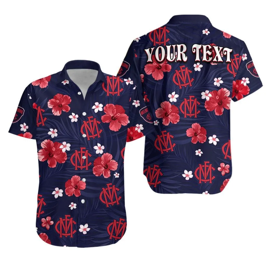 (Custom Personalised) Demons Football Hawaiian Shirt Melbourne Premiers Tropical Flowers Simple Lt13_0
