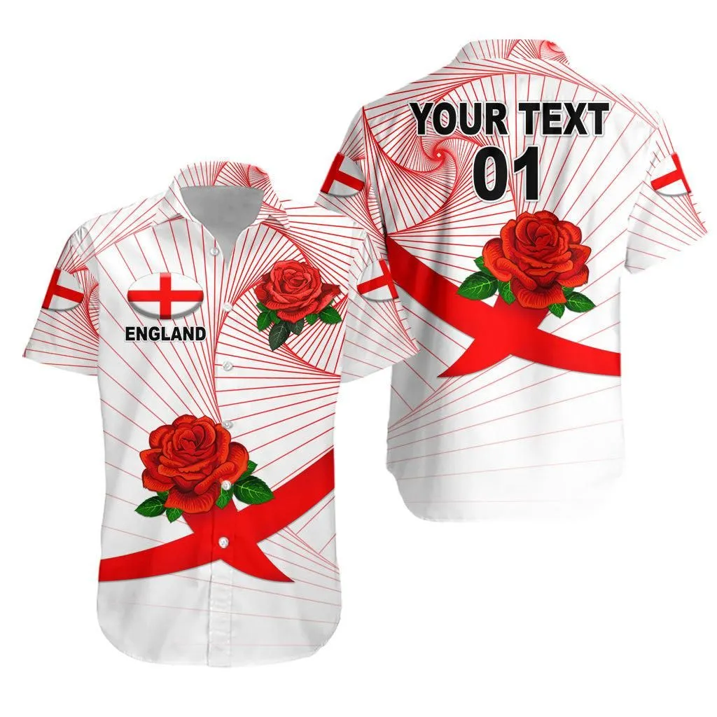 (Custom Personalised) England Rugby Hawaiian Shirt Rose Simple Style   White Lt8_1