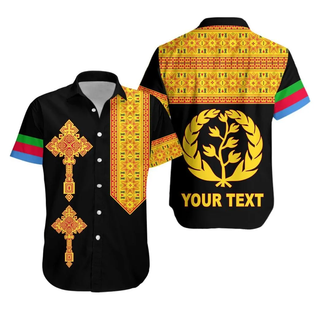 (Custom Personalised) Eritrea Tibeb Hawaiian Shirt Eritrean Cross Mix Flag Version Black Lt13_0