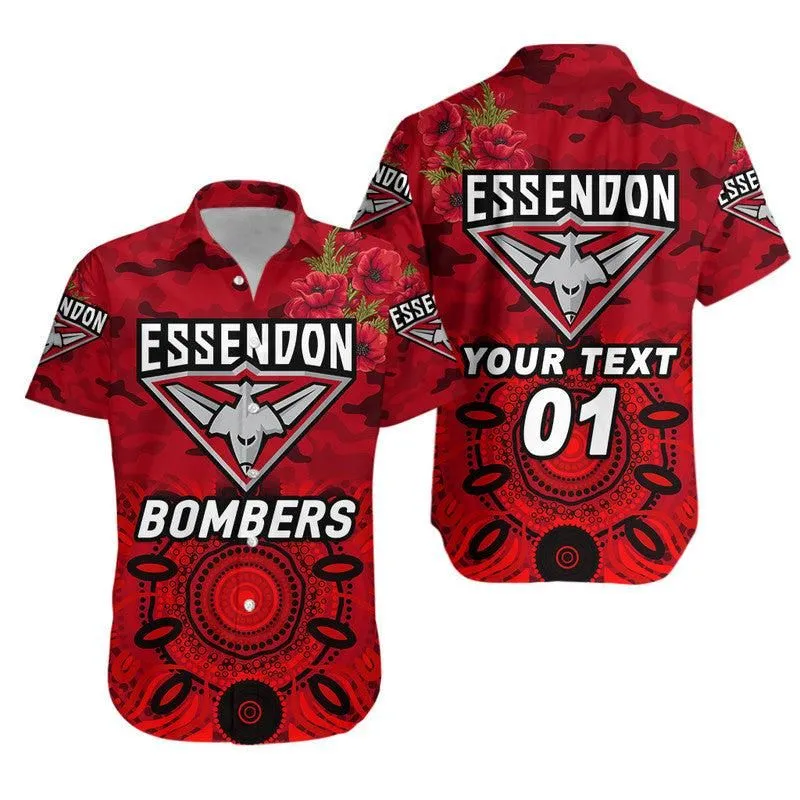 (Custom Personalised) Essendon Bombers Anzac Hawaiian Shirt Indigenous Vibes   Red Lt8_1