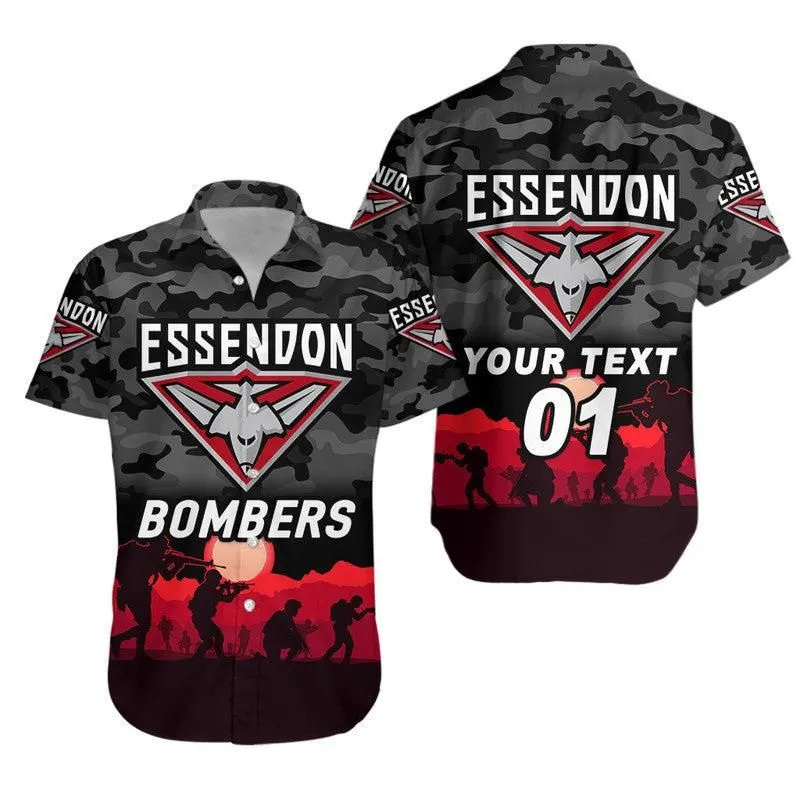 (Custom Personalised) Essendon Bombers Anzac Hawaiian Shirt Simple Style   Black Lt8_1