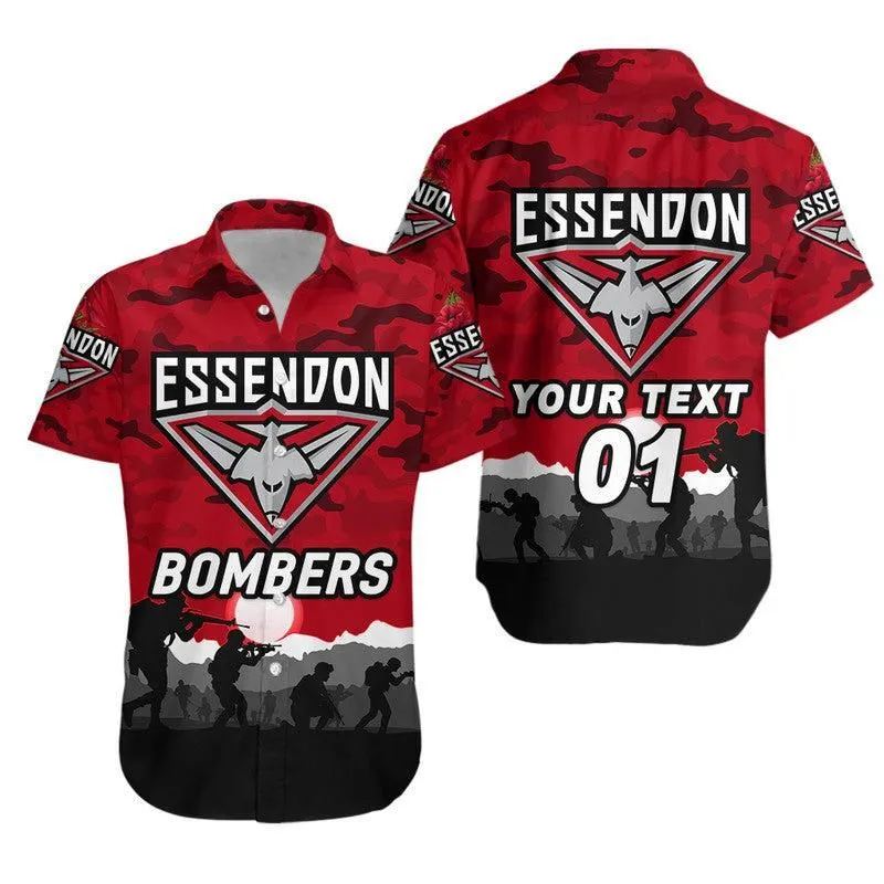 (Custom Personalised) Essendon Bombers Anzac Hawaiian Shirt Simple Style   Red Lt8_1