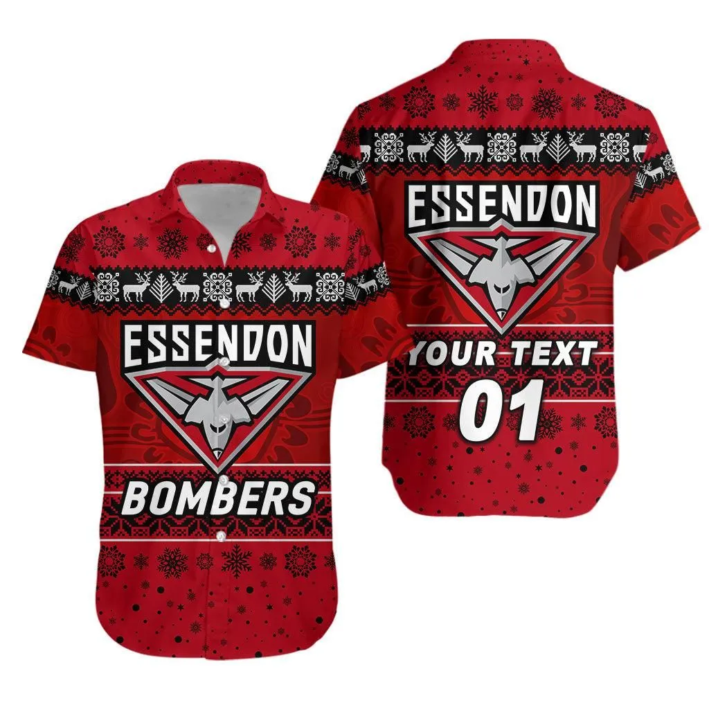 (Custom Personalised) Essendon Bombers Hawaiian Shirt Christmas Simple Style   Red Lt8_1