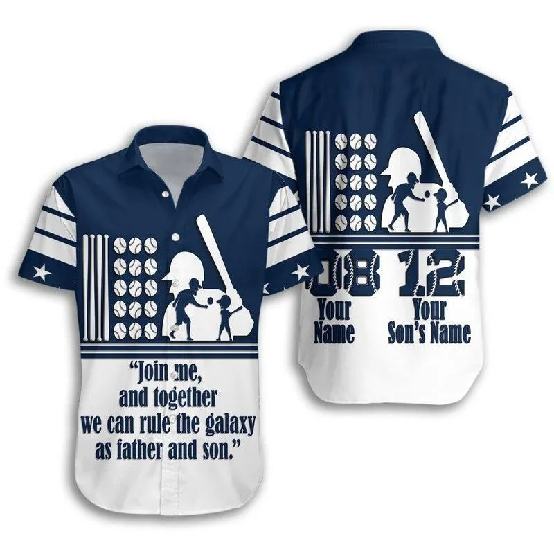 (Custom Personalised) Fathers Day   America Dad And Son Baseball Player Hawaiian Shirt   Blue No1 Lt9_0