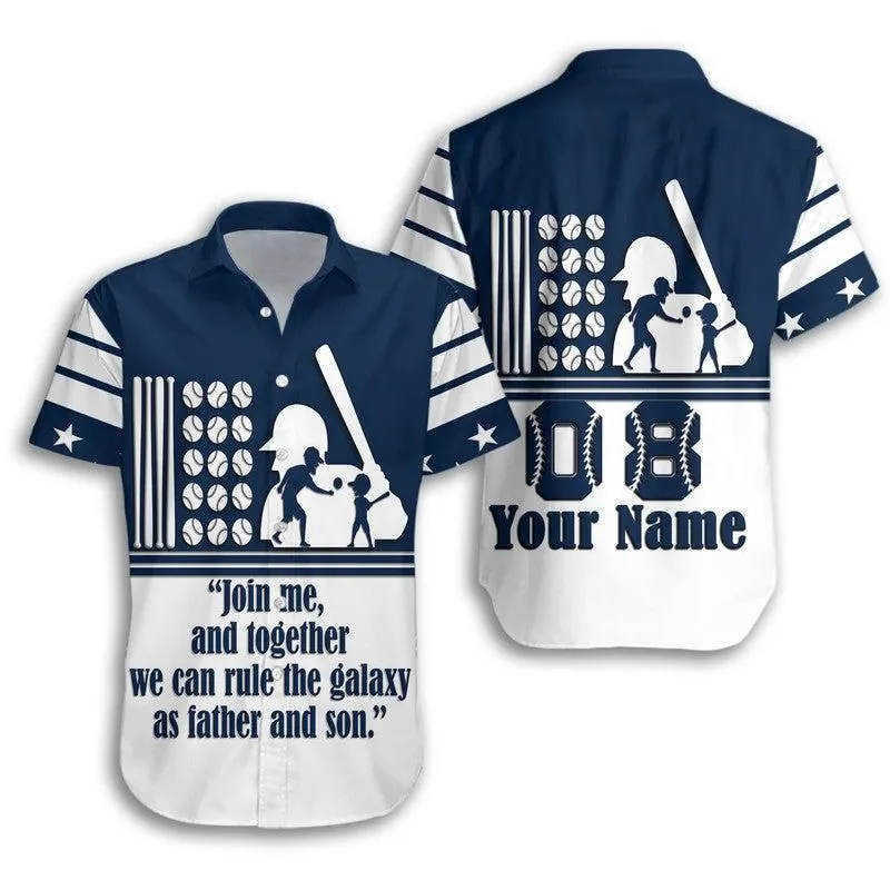 (Custom Personalised) Fathers Day   America Dad And Son Baseball Player Hawaiian Shirt   Blue No2 Lt9_0