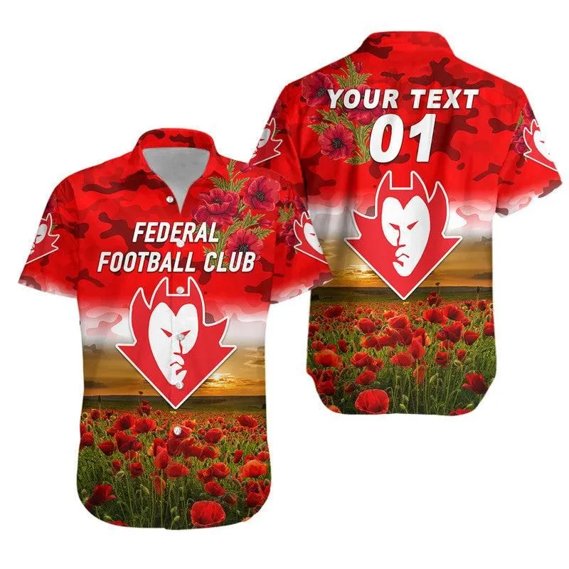 (Custom Personalised) Federal Football Club Anzac Hawaiian Shirt Poppy Vibes Lt8_1